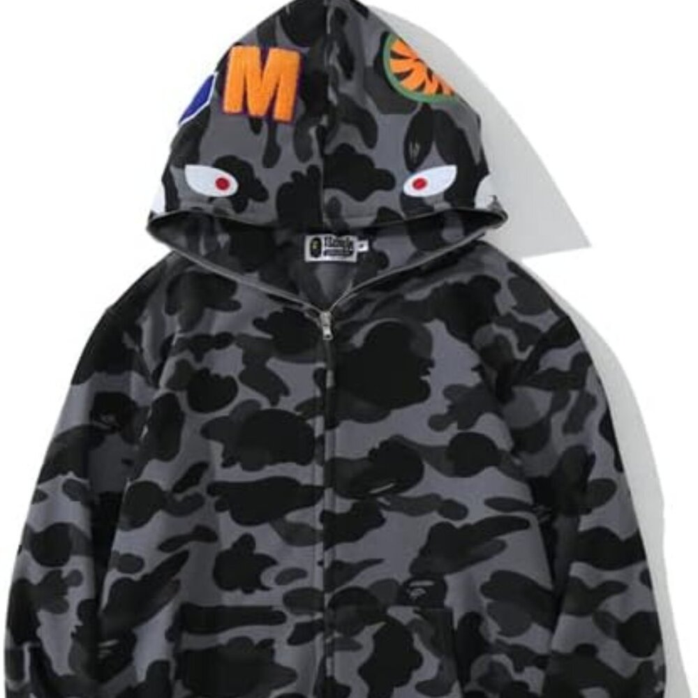 Dark Gray Bape Shark Zip Up Hoodie